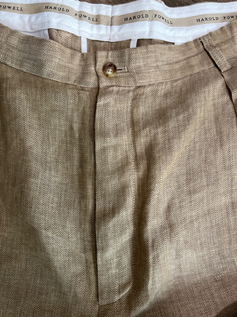Harold Powell Linen Blend Pleated Shorts Men’s Tan Herringbone size 36 - Picture 7 of 9